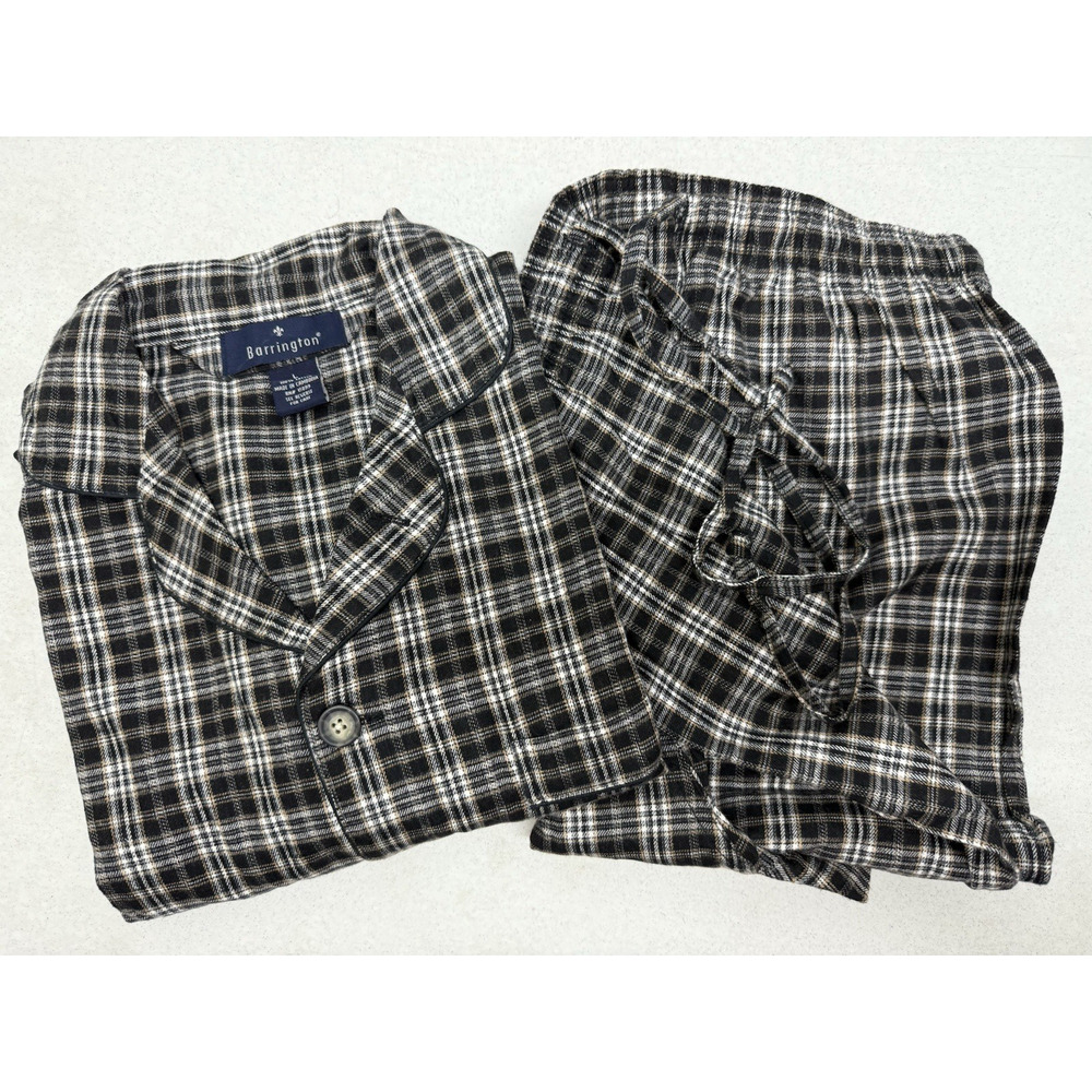 BARRINGTON Sears New Mens Large Plaid Cotton Flannel 2pc Pajamas Set NOS